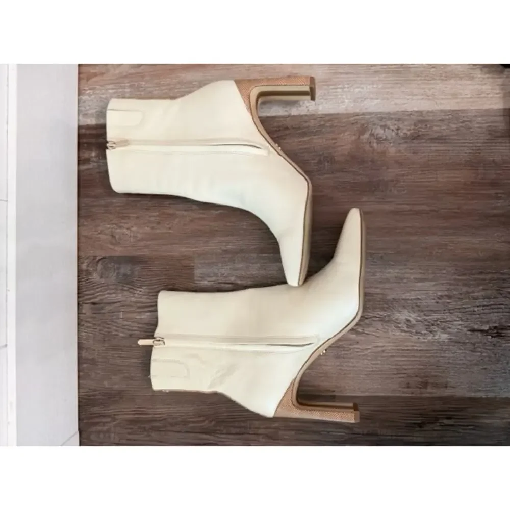 Sam Edelman Womens Anika off-white Square toe Leather Mid-Calf Boots Sz 8.5 EUC